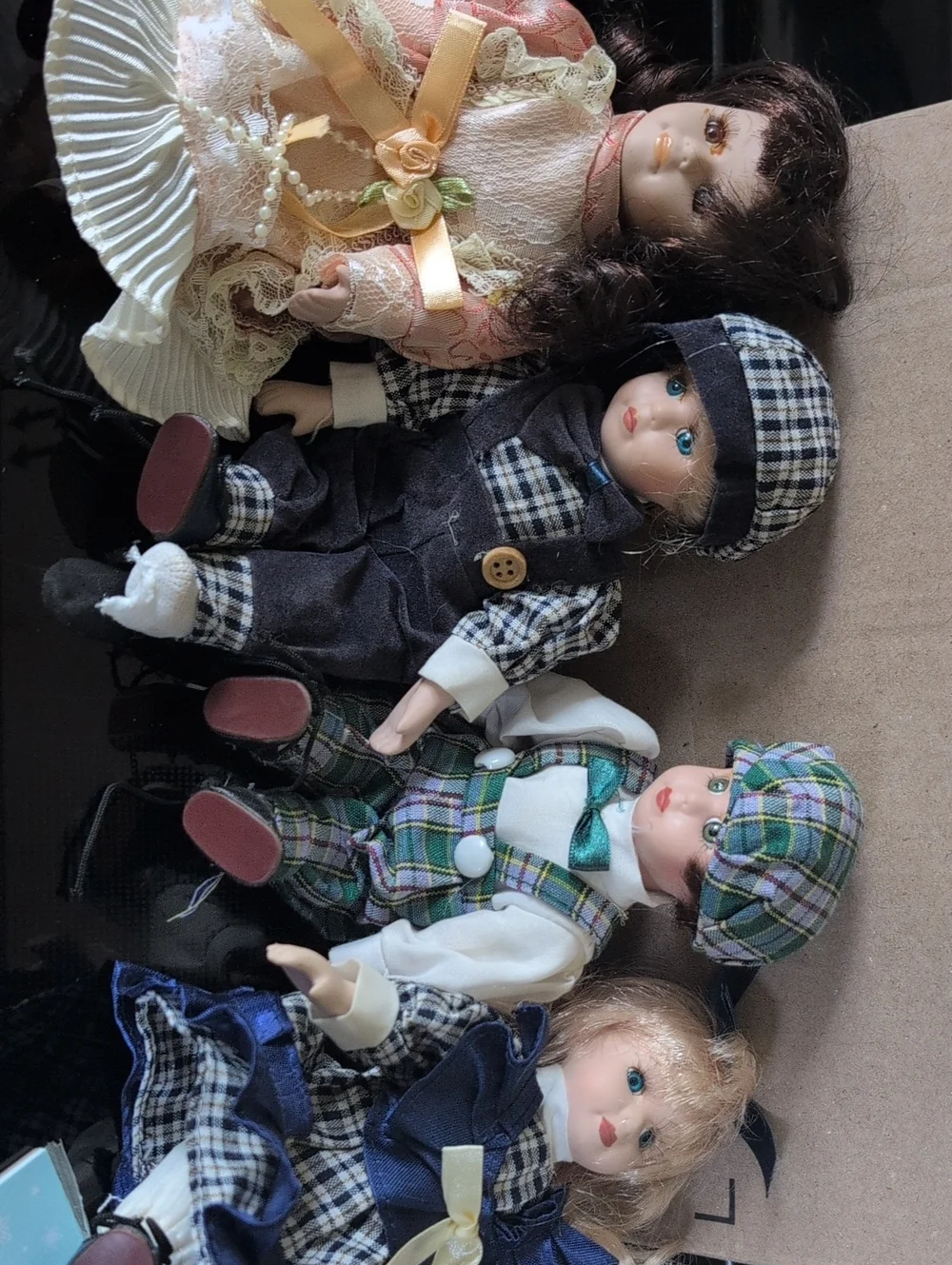 Porcelain Doll Set - Assorted Plaid and Pink Dolls